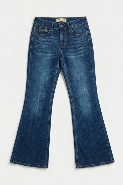 it's basic Kadın Mavi Renk 2w5-5 SLN05 Midrise Flare Fit Esnek Kumaş İç Boy 83cm Denim Jean