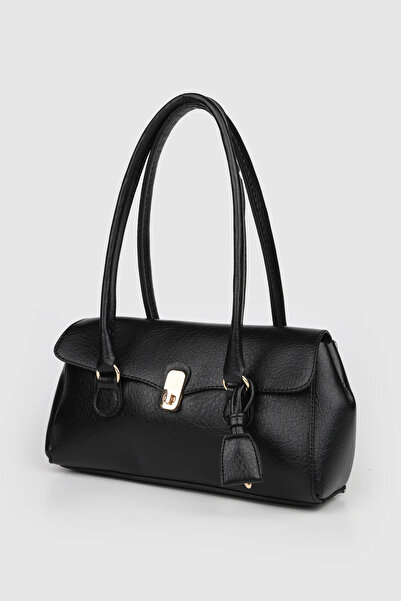 Melos Butik Γυναικεία δερμάτινη τσάντα χεριού και ώμου με μαύρη κλειδαριά μπα...