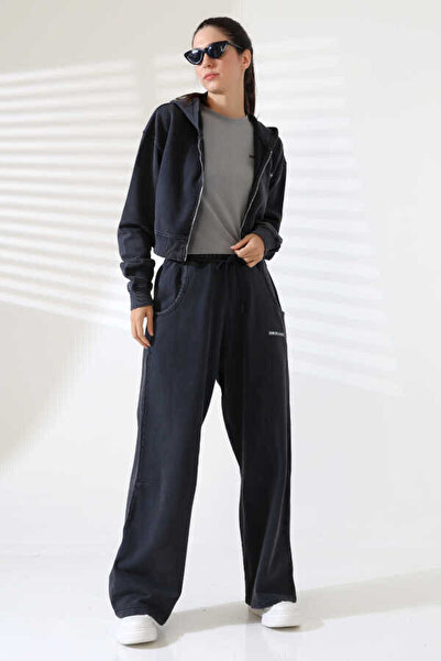 MOSRANİC طقم بدلة رياضية نسائية ناعمة باللون الأسود مع سحاب بغطاء رأس |   MSC...