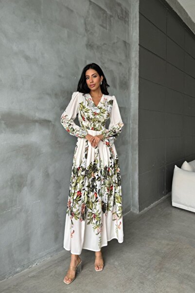 Hiccup Μακρυμάνικο μάξι φόρεμα MSN Με φλοράλ μοτίβο με λαιμόκοψη V