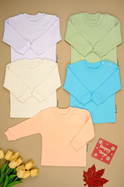 bebetospik 5'li Pamuklu Uzun Kol Çıtçıt O Yaka Body Zıbın