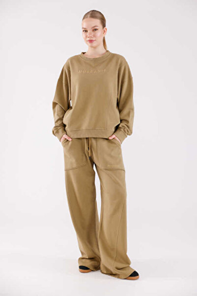 MOSRANİC Women's Brown Crew Neck Sweatshirt Tracksuit Set |   Msc2601-Coffee