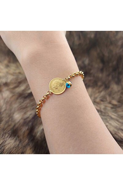 Altınbeyi 22 Ayar Ata Çeyrek Altın Detaylı 14 Ayar Altın Kordon Bileklik