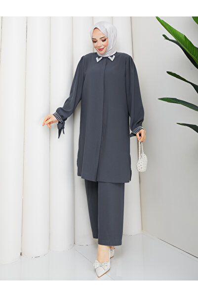 asyadabutik Σετ διπλό χιτζάμπ μεγάλου μεγέθους με μαργαριταρένιο γιακά και μα...