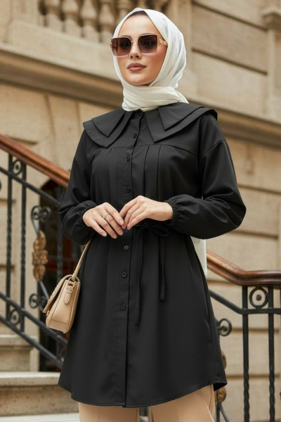 N.S NEVA STYLE Buttoned Black Hijab Tunic 20228S
