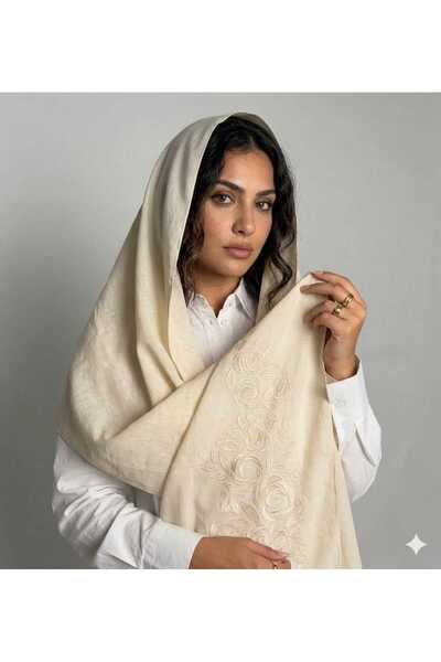 Veil Designer Light beige cotton dress with rose embroidery on both sides, Ja...