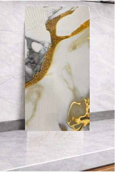 Renkli Duvarlar Shiny Naturel Gold Mermer Desenli 60x30cm Yapışkanlı Mutfak B...