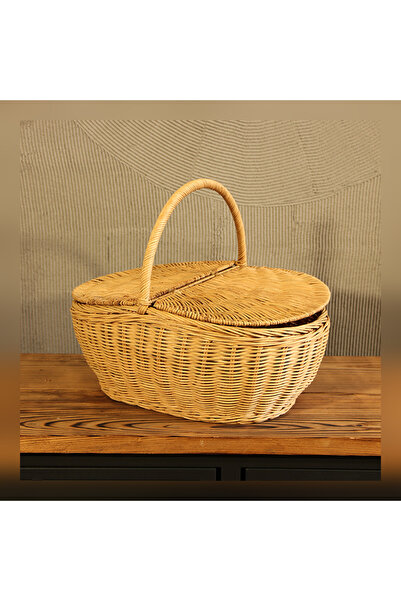 Renesse Home Derne Handmade Rattan Picnic Basket – Natural Wicker Basket, Dec...