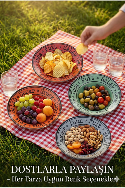 EMBazaar 4'lü Renkli Mini 20 cm Salata Tabağı/Makarna Tabağı/Çukur Tabak/Salata ve Makarna sunumluk tabak