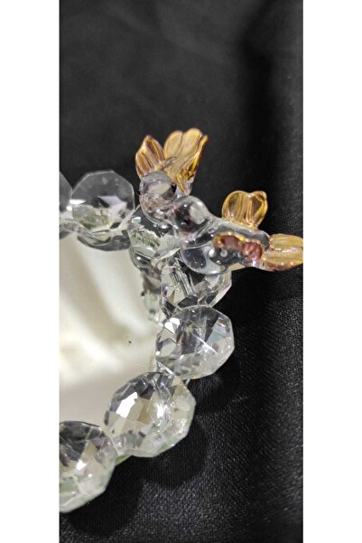 ÖZ KRİSTAL DESİGN Altın Yaldızlı Kuşlu Lokumluk ( 7 Cm )