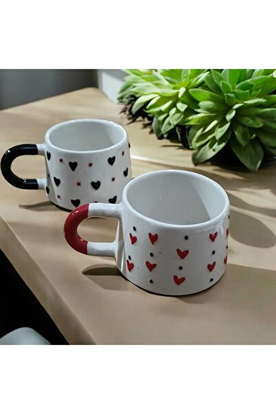 Estilo Handmade 2-Piece Red and Black Heart Valentine's Day Special Mug, Gift