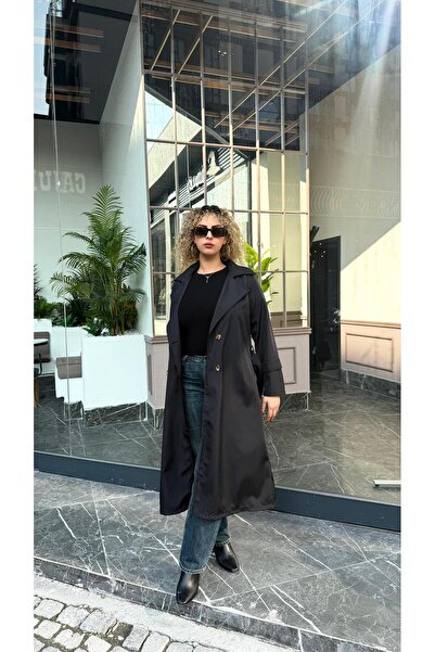 BELİS WEAR معطف نسائي طويل بحزام وأربعة أزرار - قماش طارد للماء