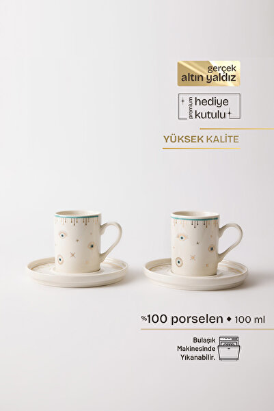 TUSE LIVING Evil Eye Gerçek Altın Yaldızlı Nazar Gözlü 4 Parça 2 Kişilik Pors...