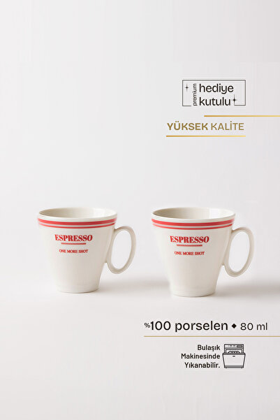 TUSE LIVING One More Shot Red Üzeri Yazılı 2' li Porselen Espresso Kahve Finc...