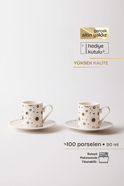 TUSE LIVING Eclipse Gerçek Altın Yaldızlı Gökyüzü Desenli 4 Parça 2 Kişilik P...
