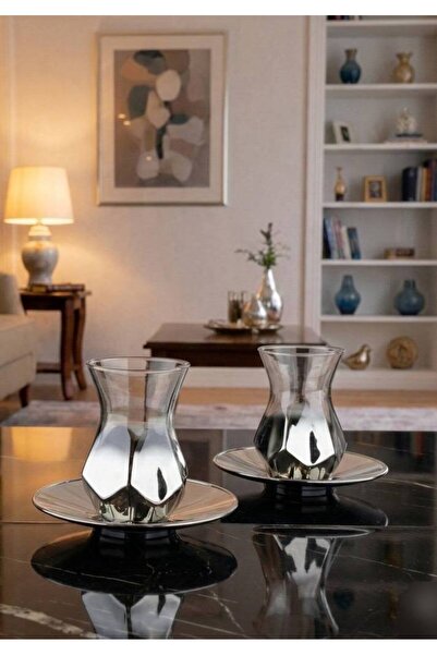 Amber Lüks 6 Kişilik Cam Çay Seti - 12 Parçalık Çeyizlik Modern Tasarım-Hediyelik