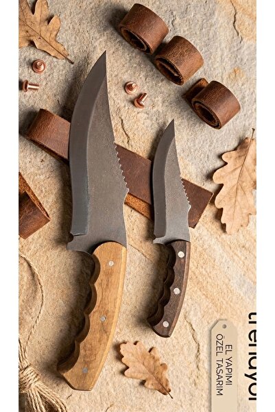 FRS-ÇELİK İkili Av & Kamp Bıçağı Seti | Keskin, Dayanıklı, Ahşap Saplı Outdoo...