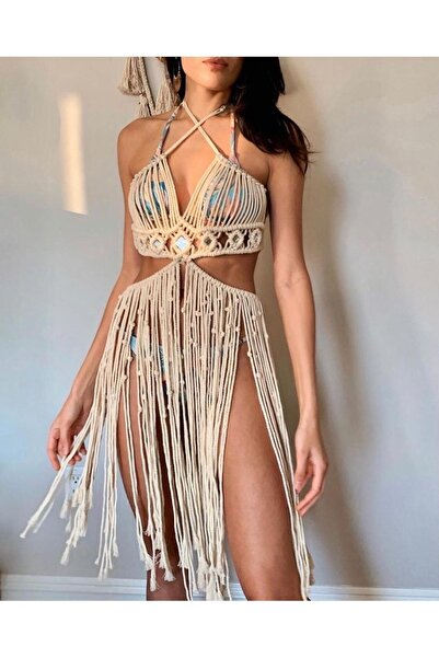 hobittu Makrome Örme Plaj Elbisesi / Pareo