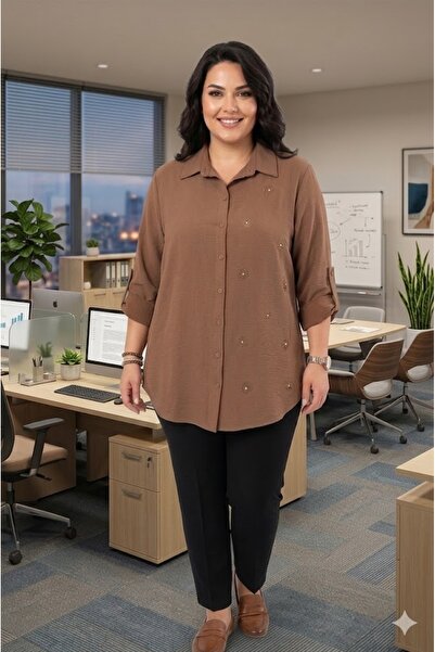 elma abone Plus Size Women's Ayrobin K Linen Daisy Shirt