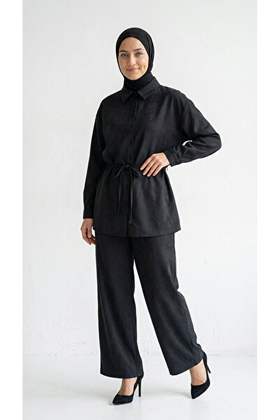 BENAHOLL Σετ Παντελόνι Laliz Tunic με Κουμπιά και Φαρδιά Μπατζάκια-NL816 Ανθρακί