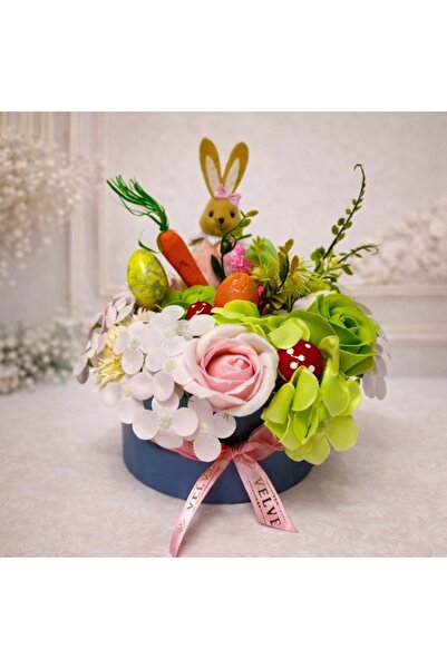 velve Aranjament floral Easter,decoratiune iepure,trandafiri,garoafe,hortensi...