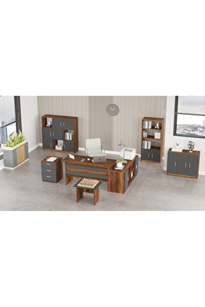 Yurupa ABCDEFG2 Ofis Masa Makam Takımı Barok-Antrasit BEG19-BA