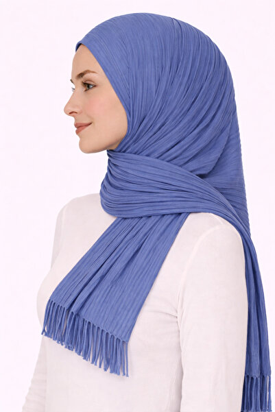 Merve Nayir Πρακτικό πλισέ έτοιμο σάλι Indigo Blue