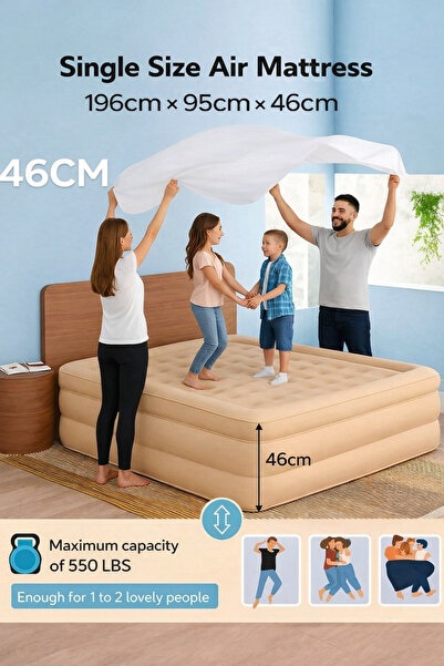 Generic مرتبة هوائية مريحة، 196 × 95 × 46 سم، سطح مخملي ناعم، مع مضخة هواء مق...