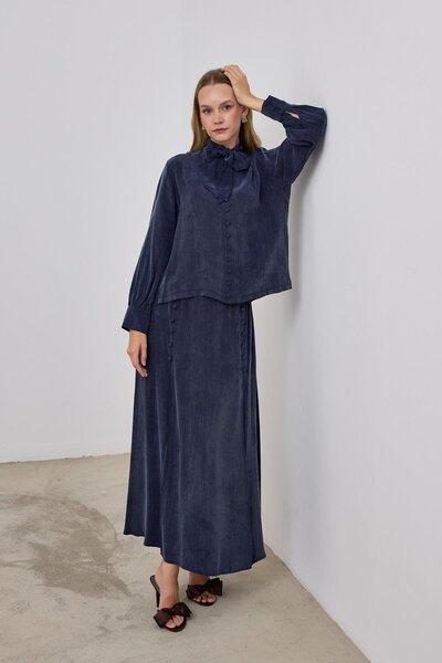 Hilay Jamila Britli Düğmeli Etekli Takım LACİVERT