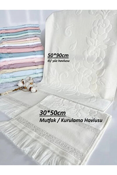 SARRA HOME Krem - Analı Kızlı - Etamin Ve Kanaviçe İşlemelik Havlu