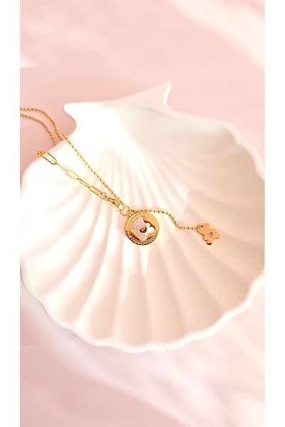 MİLUNXTE Çelik Ayıcık Figürlü Aşk Temalı Kadın Kolye-Romantik Ve Anlamlı Hedi...