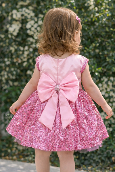 Murat Baby Arkası Kurdeleli Pembe Kız Çoçuk Elbise
