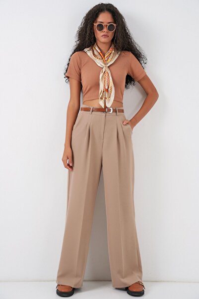 Hiccup BDART ذو خصر عالٍ ومطوي بنطلون واسع الأرجل