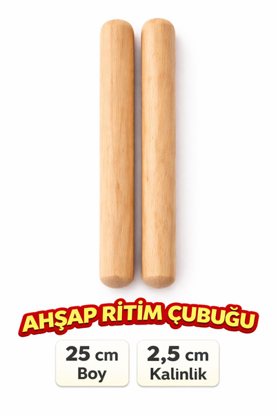 Toy Oyuncak Okul Öncesi Ahşap Ritim Çubuğu 30 cm. 10 Çift ( 20 Çubuk ) Anaoku...
