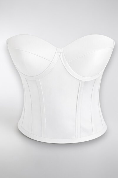 FİYPER Corset alb din satin Bustieră Mărime gata