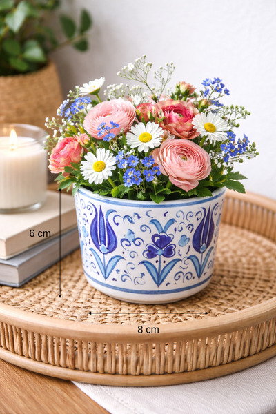 esdekor Vintage Desenli Seramik Saksı Sunumluk Şekerlik Kase 8x6 cm 1 Adet Ko...