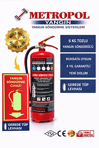 METROPOL YANGIN TEKNE SERTİFİKALI 6KG ABC KKT TOZ YANGIN SÖNDÜRME TÜPÜ 4YIL G...