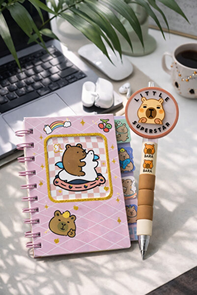 matheon Capybara Pink Spiral Notebook and Pen Set |   Kawaii Design 2-Piece S...