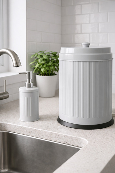 Yufira Life Tezgah Üstü Kapaklı Gri 3 LT Çöp Kovası ve Deterjanlık Seti – Mut...