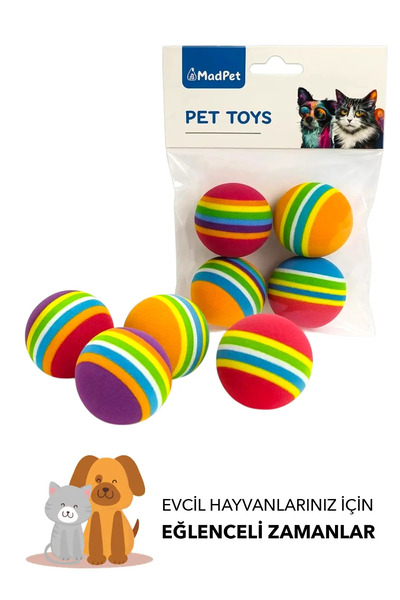 Sevpatik 3 Adet Gökkuşağı Sünger Kedi Köpek Çiğneme Oyun Topu Diş Çıkarma 4,2 cm