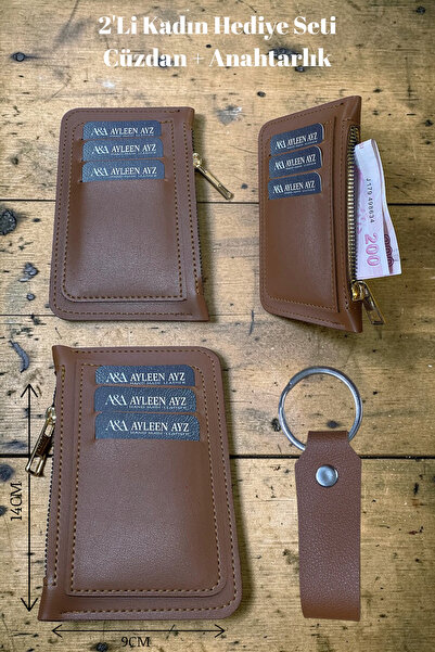 Ayleen Ayz Γυναικείο δερμάτινο πορτοφόλι με φερμουάρ και θήκη για κάρτες, μικ...