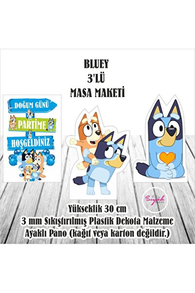 SİYAH PARTİ EVİ BLUEY DOĞUM GÜNÜ 3'LÜ AYAKLI PANO SETİ