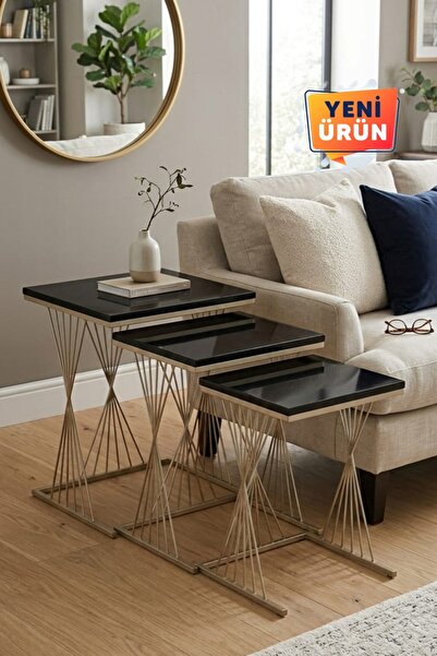 MOGARD Patentli! 3'Lü Yelpaze Zigon Sehpa, Metal Zigon Sehpa