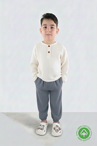 ÇİTİL Erkek Çocuk Uzun Kol Müslin Alt Üst 2'Li Takım 2-8 Yaş