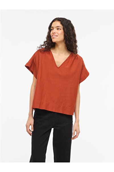 VILA Oberteil mit kurzen Ärmeln VIPRISILLA V-Ausschnitt