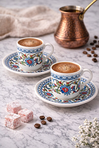 Russet Topkapı 2’li Porselen Türk Kahve Fincan Takımı – Desenli Hediyelik Kah...
