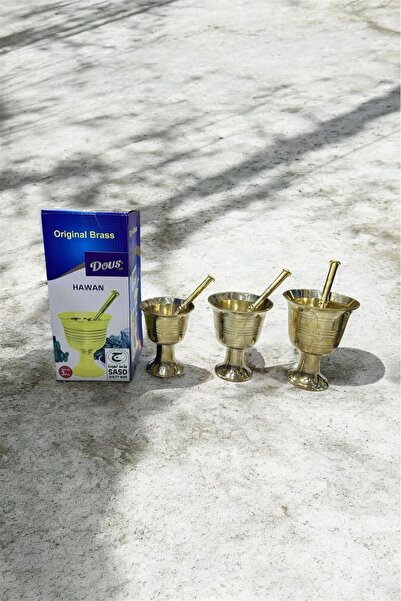 DOUS ASL طقم مدق هاون نحاس ذهبي 3 قطعة هندي مقاس كبير