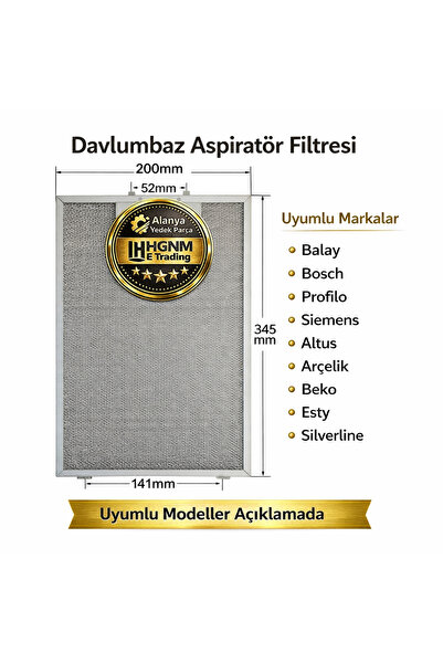Home 11010157 Davlumbaz Aspiratör Filtresi 345x200 mm Beko, Bosch, Siemens, A...