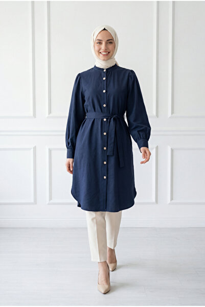 MİHRA STORE Ντατγκά Τούνικ με δεσίματα και σκίσιμο - ZŞ1000 Ναυτικό μπλε