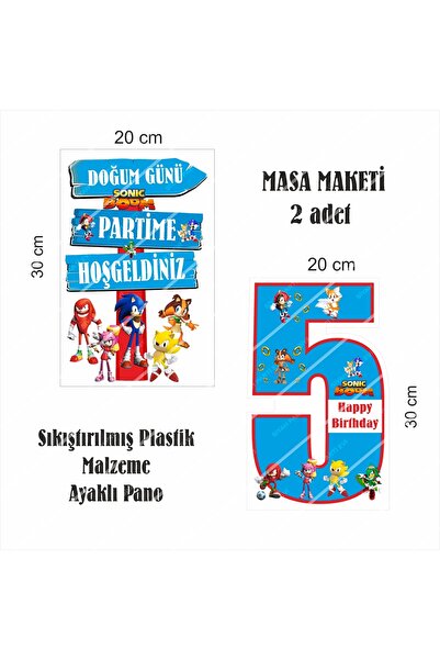 SİYAH PARTİ EVİ Sonic Boom Doğum Günü Masa Panosu / Pasta Süsü Seti 5 Yaş
